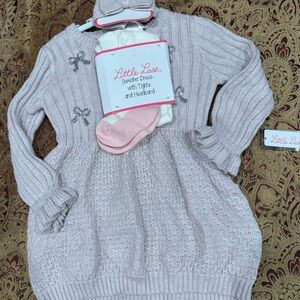 Little Lass Light Pink/purple Knit Dress Set